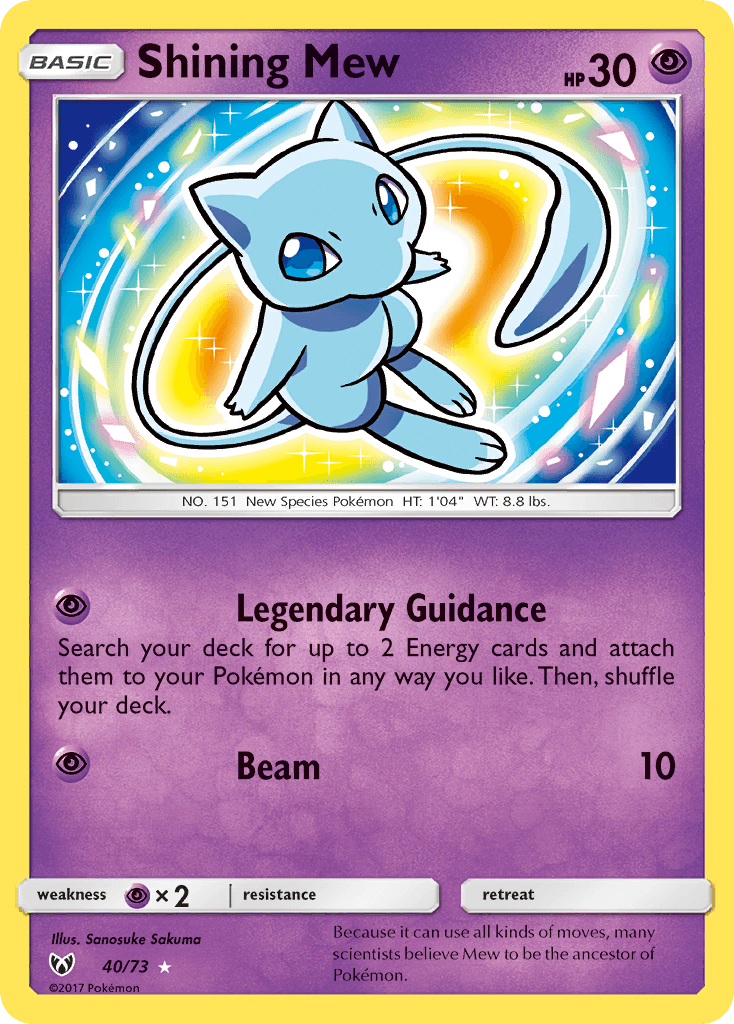 40, Holofoil, Psychic, Psychic[×2], Sun & Moon: Shining Legends, Ultra Rare Shining Mew (40/73) [Sun & Moon: Shining Legends] - Trading Card World