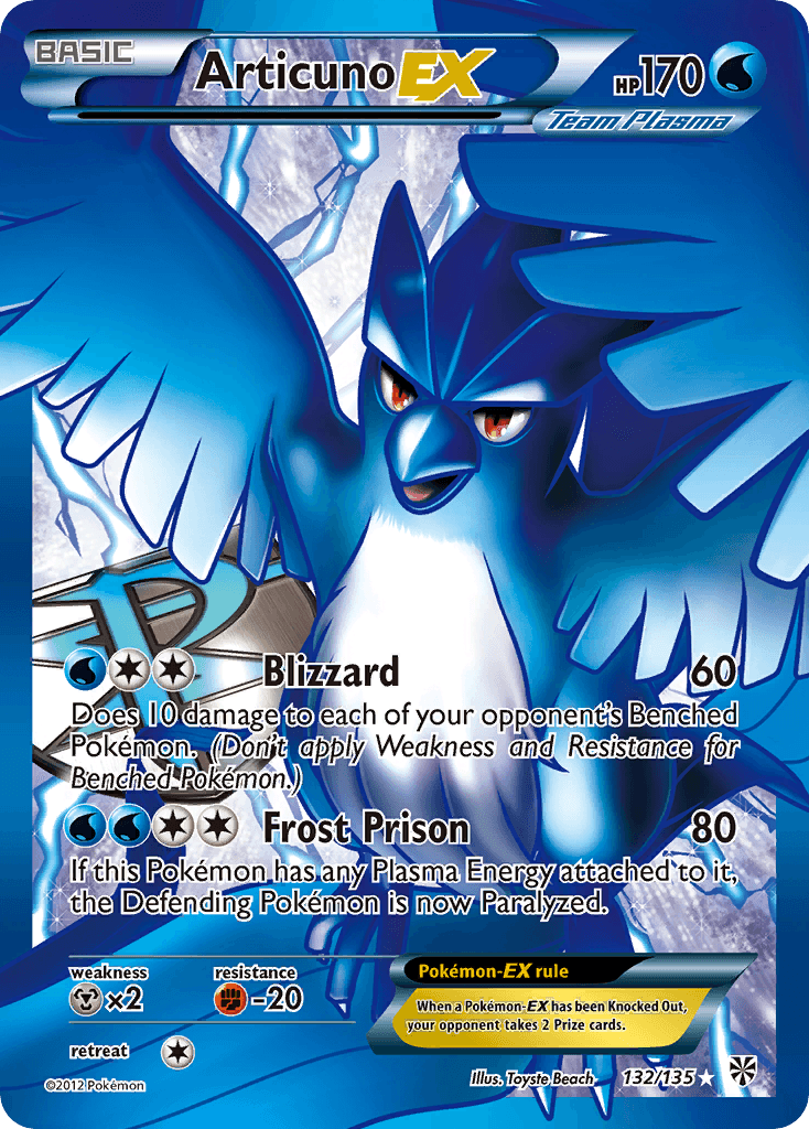 132, Black & White: Plasma Storm, Fighting[-20], Holofoil, Metal[×2], Ultra Rare, Water Articuno EX (132/135) [Black & White: Plasma Storm] - Trading Card World