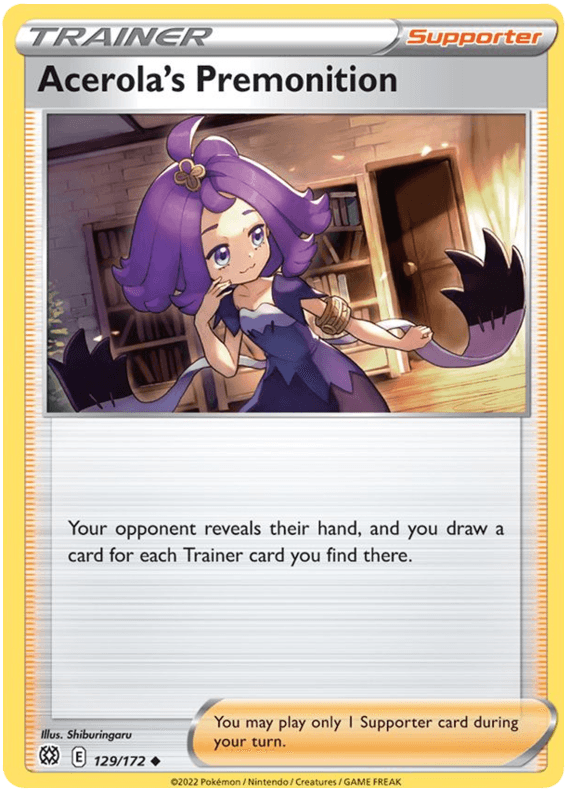 129, Normal, Reverse Holofoil, Supporter, Sword & Shield: Brilliant Stars, Uncommon Acerola's Premonition (129/172) [Sword & Shield: Brilliant Stars] - Trading Card World