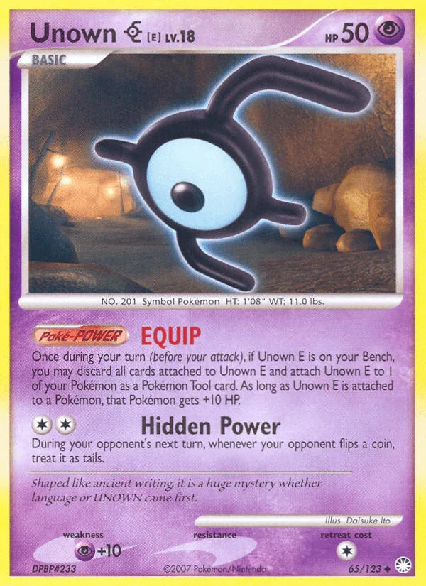 65, Diamond & Pearl: Mysterious Treasures, Normal, Psychic, Psychic[+10], Reverse Holofoil, Uncommon Unown E (65/123) [Diamond & Pearl: Mysterious Treasures] - Trading Card World
