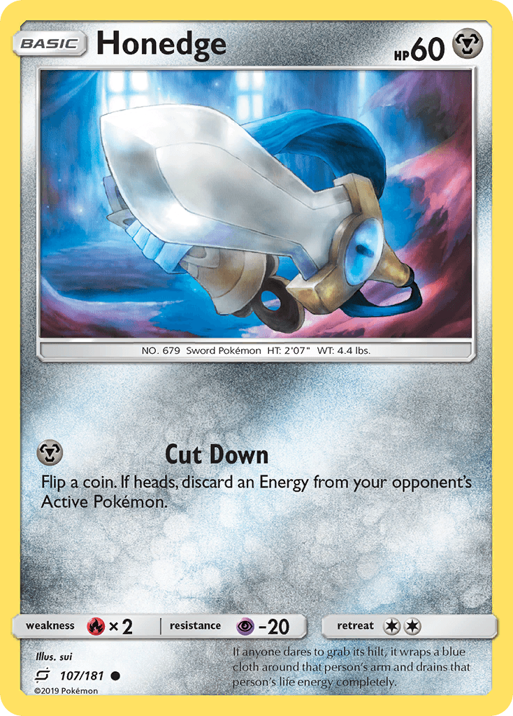Common, Fire[×2], Metal, Normal, Psychic[-20], Reverse Holofoil, Sun & Moon: Team Up Honedge (107/181) [Sun & Moon: Team Up] - Trading Card World