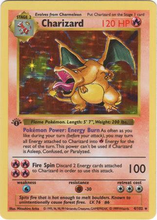 1st Edition Holofoil, Base Set 1st Edition, Fighting[-30], Fire, Holo Rare, Water[×2] Charizard (4/102) (Shadowless) [Base Set 1st Edition] - Trading Card World