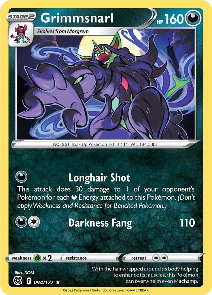 094, Darkness, Grass [x2], Normal, Rare, Reverse Holofoil, Sword & Shield: Brilliant Stars Grimmsnarl (094/172) [Sword & Shield: Brilliant Stars] - Trading Card World