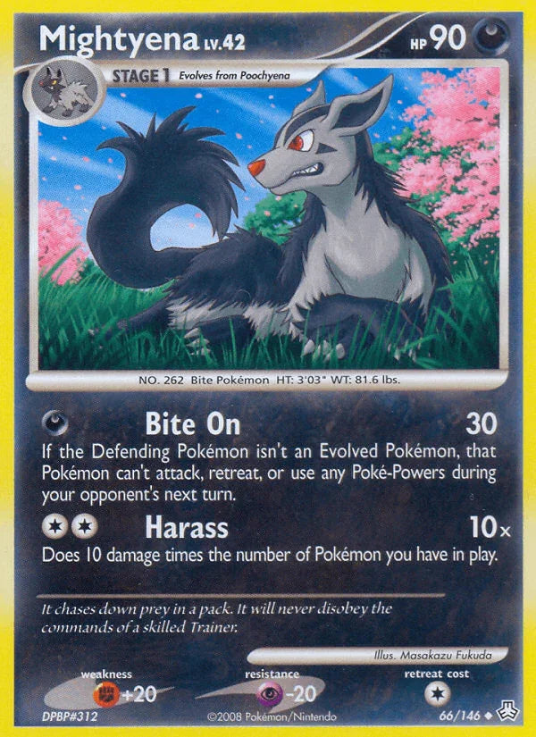 66, Darkness, Diamond & Pearl: Legends Awakened, Fighting[+20], Normal, Psychic[-20], Reverse Holofoil, Uncommon Mightyena (66/146) [Diamond & Pearl: Legends Awakened] - Trading Card World
