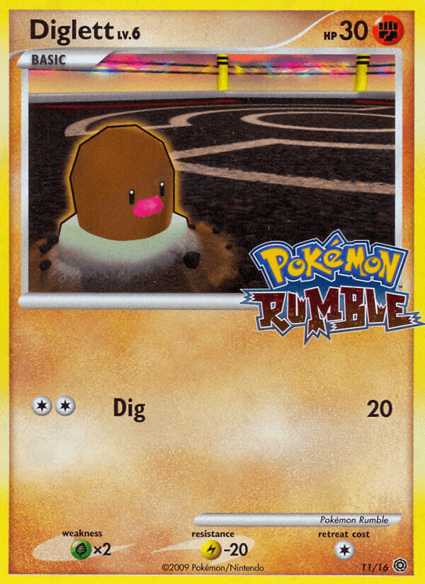 11, Fighting, Grass[×2], Holofoil, Lightning[-20], Normal, Pokémon Rumble, Promo Diglett (11/16) [Pokémon Rumble] - Trading Card World