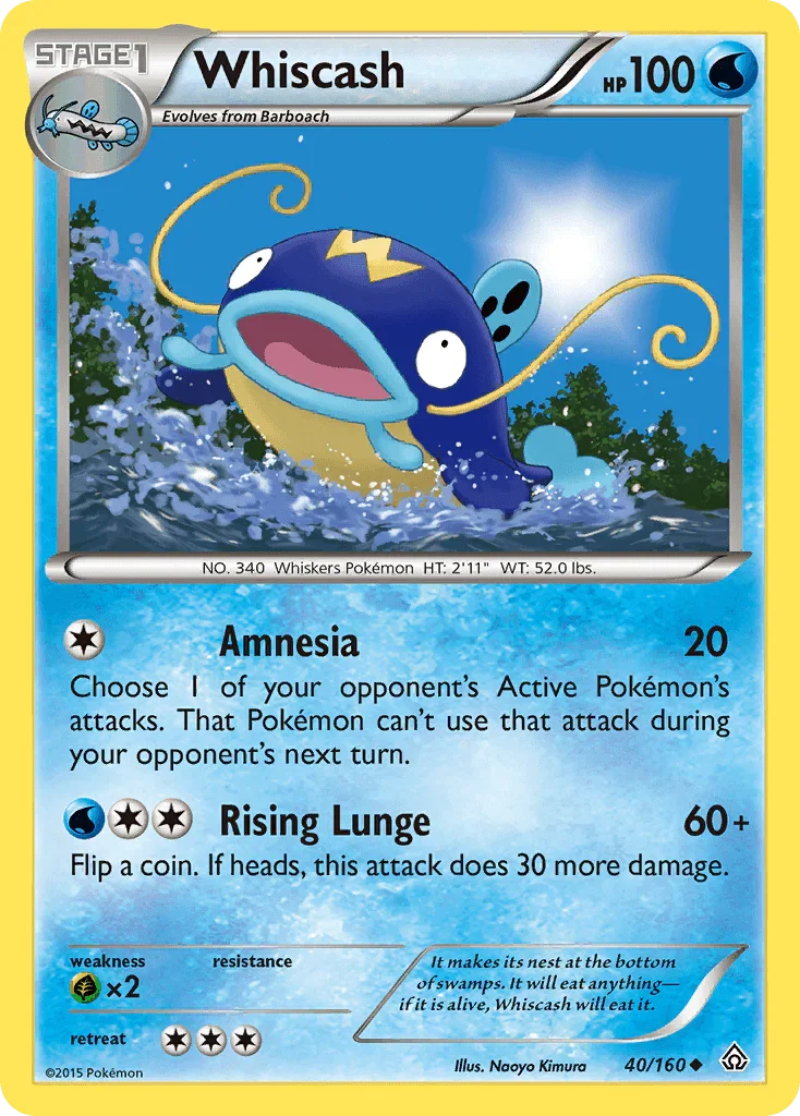 40, Grass[×2], Normal, Reverse Holofoil, Uncommon, Water, XY: Primal Clash Whiscash (40/160) [XY: Primal Clash] - Trading Card World