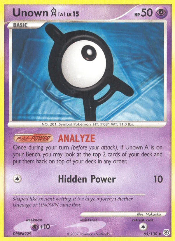 65, Diamond & Pearl: Base Set, Normal, Psychic, Psychic[+10], Reverse Holofoil, Uncommon Unown A (65/130) [Diamond & Pearl: Base Set] - Trading Card World