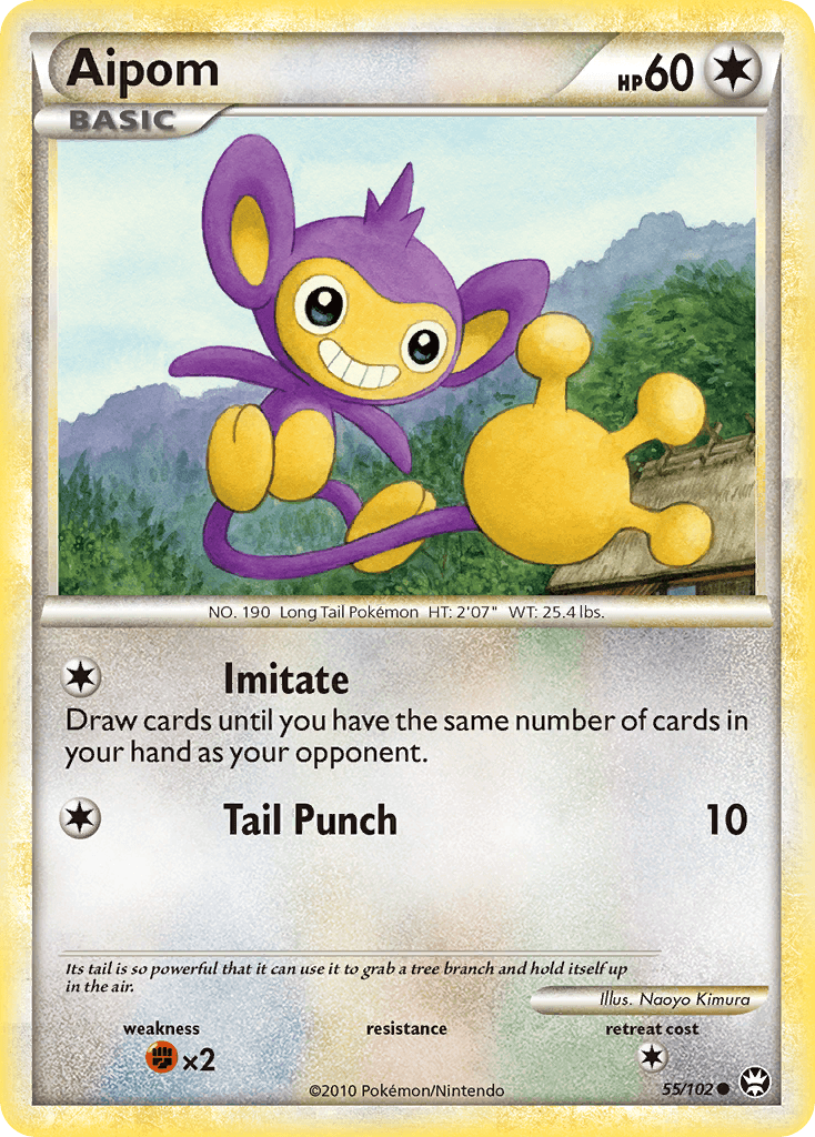 55, Colorless, Common, Fighting[×2], HeartGold & SoulSilver: Triumphant, Normal, Reverse Holofoil Aipom (55/102) [HeartGold & SoulSilver: Triumphant] - Trading Card World