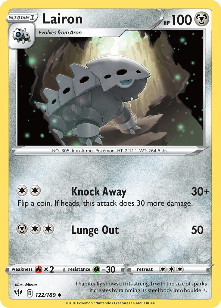 122, Fire[×2], Grass[-30], Metal, Normal, Reverse Holofoil, Sword & Shield: Darkness Ablaze, Uncommon Lairon (122/189) [Sword & Shield: Darkness Ablaze] - Trading Card World