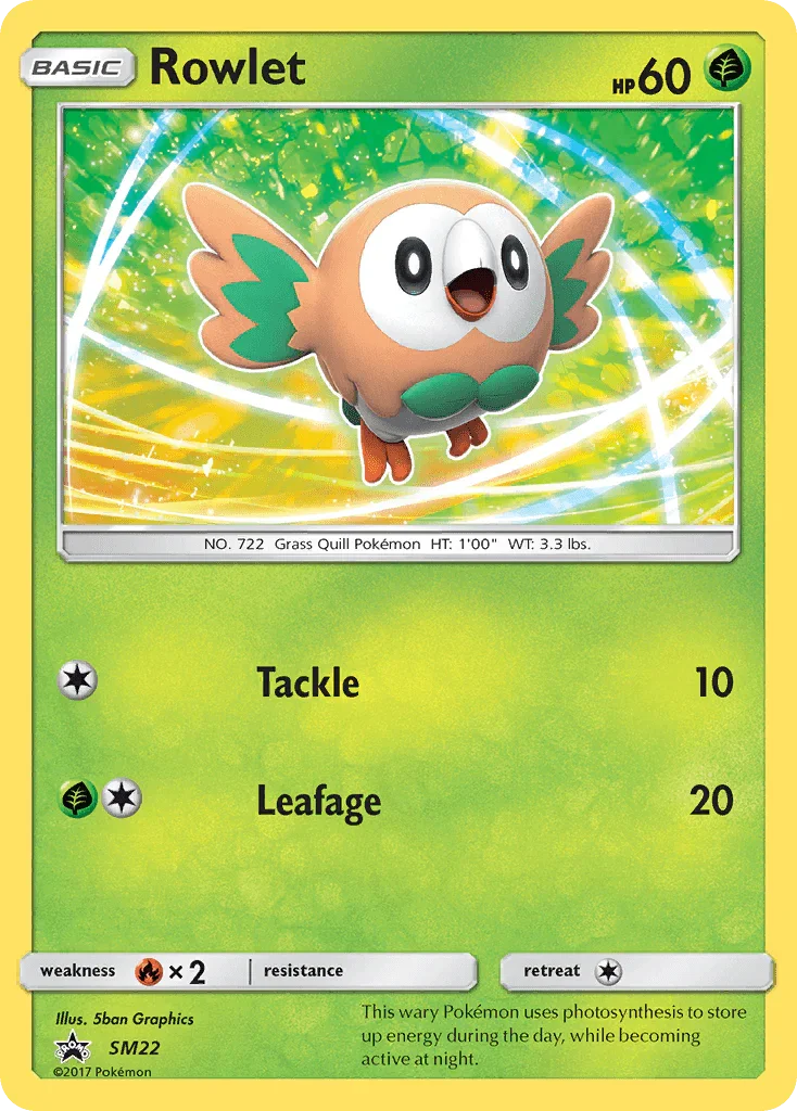 Fire [x2], Grass, Holofoil, Promo, SM22, Sun & Moon: Black Star Promos Rowlet (SM22) [Sun & Moon: Black Star Promos] - Trading Card World