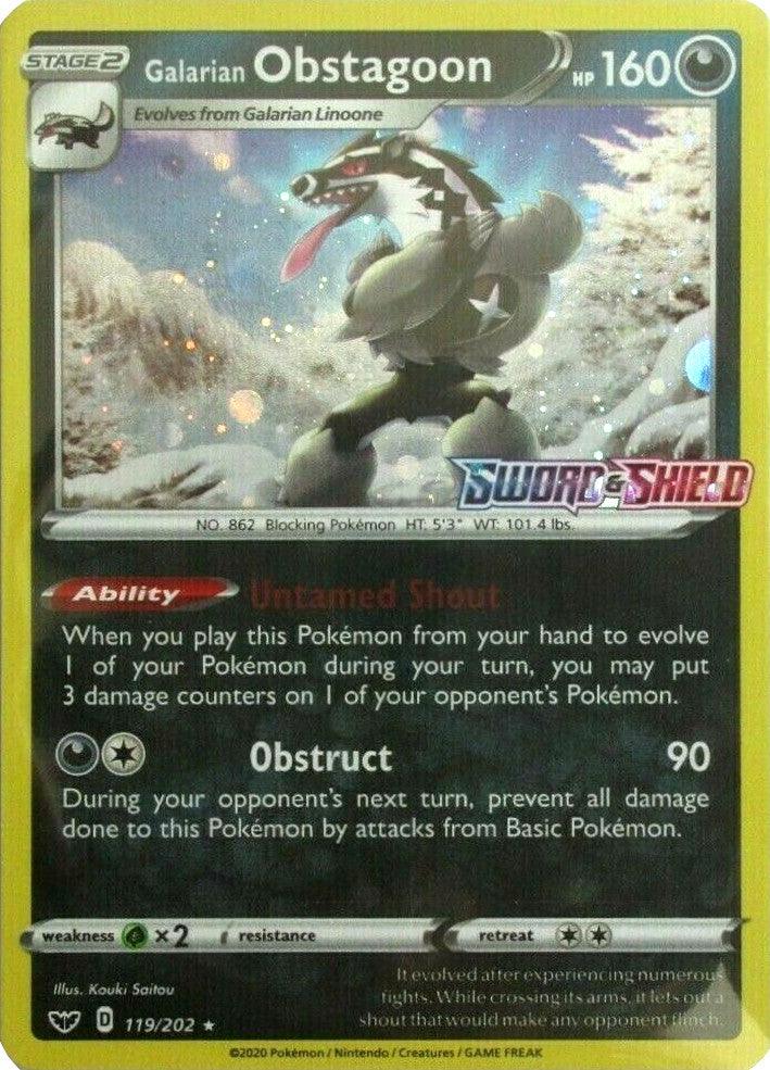 119, Darkness, Grass [x2], Holofoil, Sword & Shield: Base Set, Ultra Rare Galarian Obstagoon (119/202) (Cosmos Holo) [Sword & Shield: Base Set] - Trading Card World