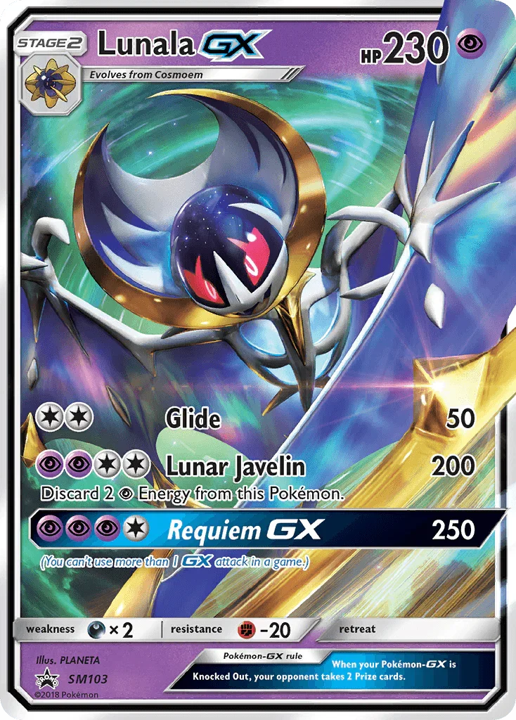 Black Star Promo, Darkness[×2], Fighting[-20], Holofoil, Psychic, SM103, Sun & Moon: Black Star Promos Lunala GX (SM103) [Sun & Moon: Black Star Promos] - Trading Card World