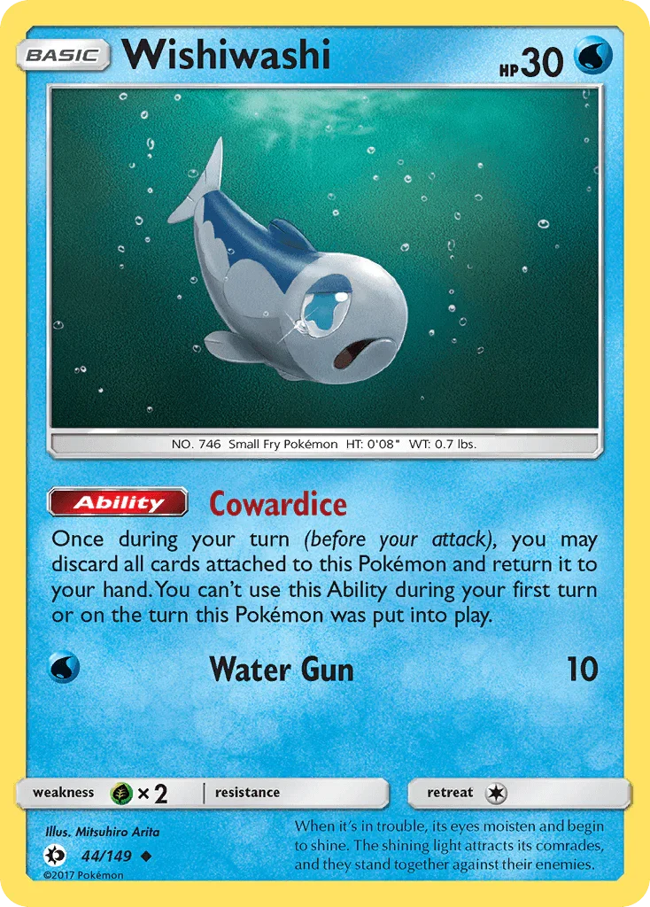 44, Grass[×2], Normal, Reverse Holofoil, Sun & Moon: Base Set, Uncommon, Water Wishiwashi (44/149) [Sun & Moon: Base Set] - Trading Card World
