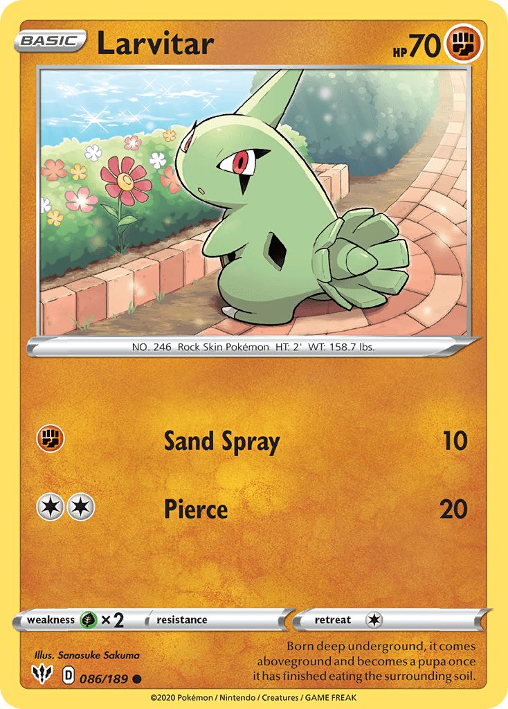 086, Common, Fighting, Grass[×2], Normal, Reverse Holofoil, Sword & Shield: Darkness Ablaze Larvitar (086/189) [Sword & Shield: Darkness Ablaze] - Trading Card World