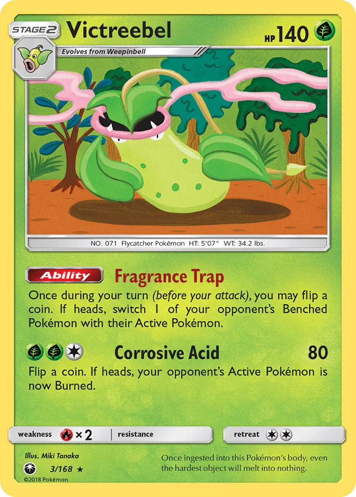 Fire[×2], Grass, Holo Rare, Holofoil, Reverse Holofoil, Sun & Moon: Celestial Storm Victreebel (3/168) [Sun & Moon: Celestial Storm] - Trading Card World