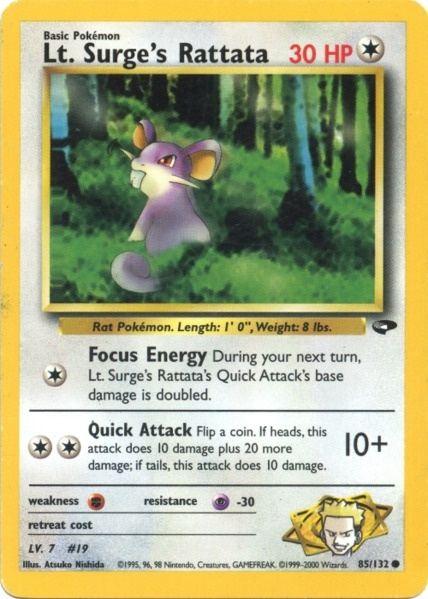 85, Colorless, Common, Fighting[×2], Gym Challenge Unlimited, Normal, Psychic[-30] Lt. Surge's Rattata (85/132) [Gym Challenge Unlimited] - Trading Card World