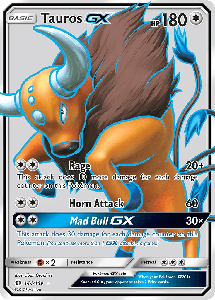 144, Colorless, Fighting[×2], Holofoil, Sun & Moon: Base Set, Ultra Rare Tauros GX (144/149) [Sun & Moon: Base Set] - Trading Card World