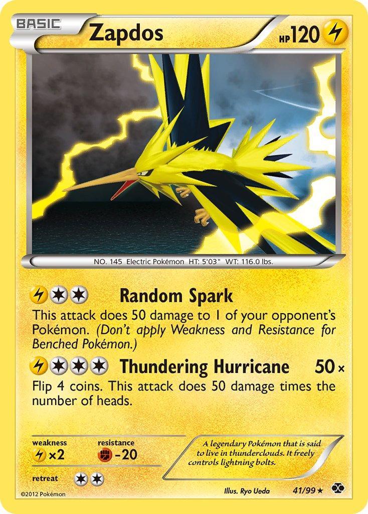 41, Black & White: Next Destinies, Fighting[-20], Holo Rare, Holofoil, Lightning, Lightning[×2] Zapdos (41/99) (Blister Exclusive) [Black & White: Next Destinies] - Trading Card World