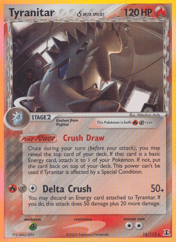 16, EX: Delta Species, Fire, Grass[×2], Holo Rare, Holofoil, Metal Tyranitar (16/113) (Delta Species) [EX: Delta Species] - Trading Card World