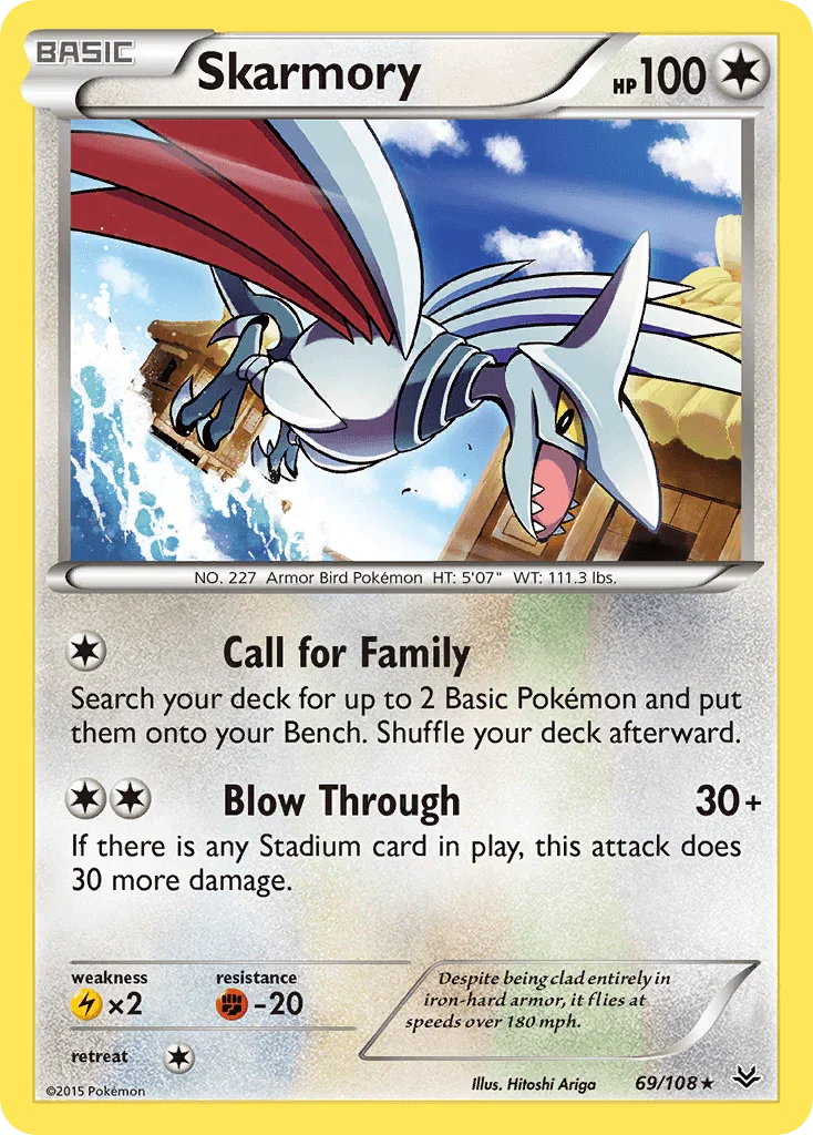 69, Colorless, Fighting[-20], Lightning[×2], Normal, Rare, Reverse Holofoil, XY: Roaring Skies Skarmory (69/108) [XY: Roaring Skies] - Trading Card World