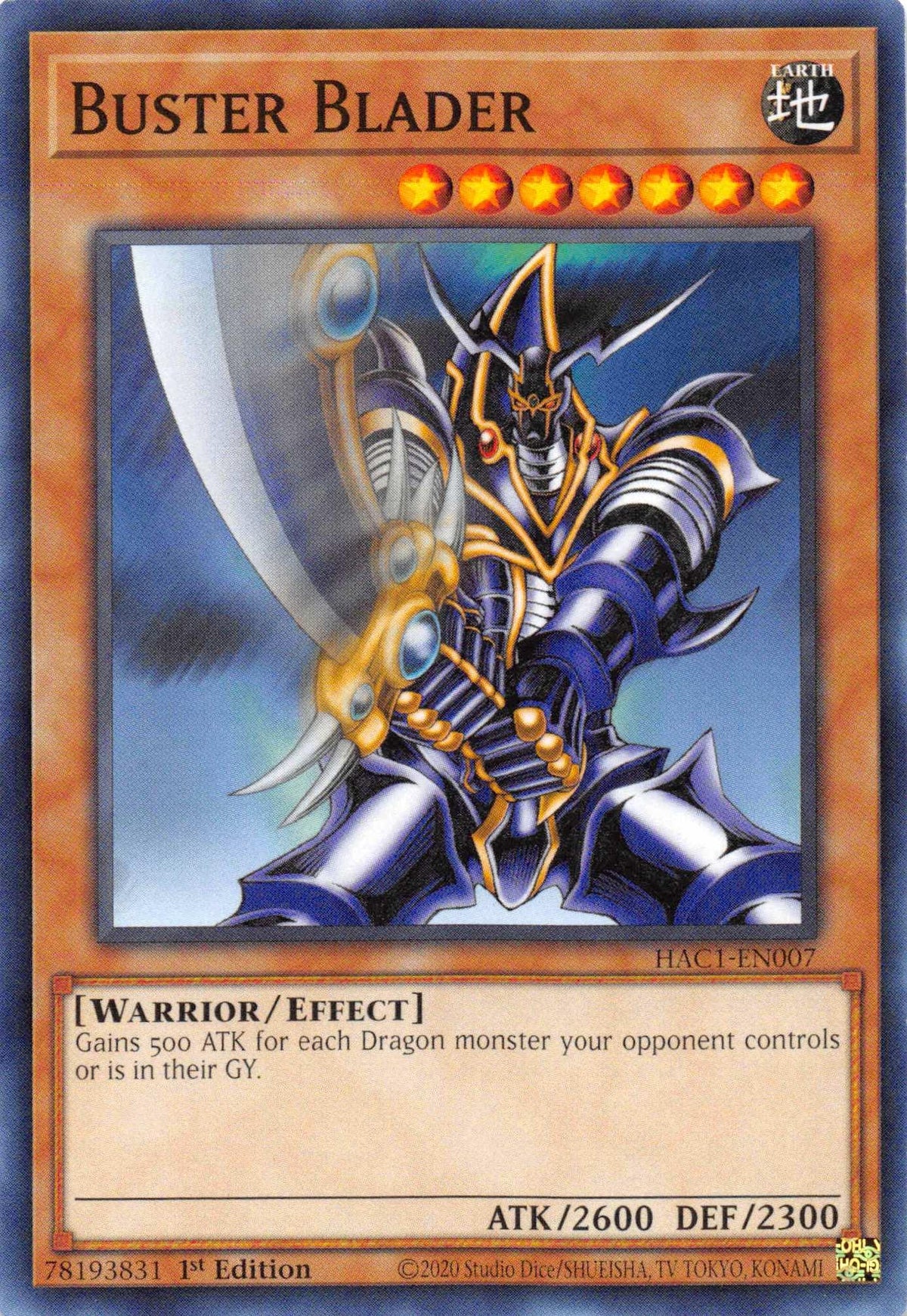 1st Edition, Earth, Effect Monster, Hidden Arsenal: Chapter 1, Parallel Rare, Warrior Buster Blader (Duel Terminal) [HAC1-EN007] Parallel Rare - Trading Card World