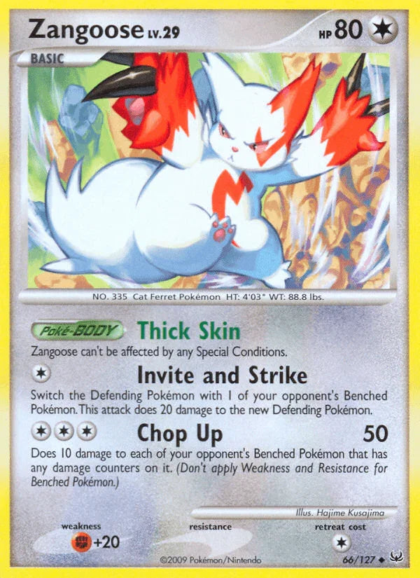 66, Colorless, Fighting[+20], Normal, Platinum: Base Set, Reverse Holofoil, Uncommon Zangoose (66/127) [Platinum: Base Set] - Trading Card World