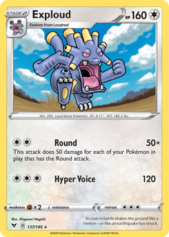 137, Colorless, Fighting[×2], Normal, Rare, Reverse Holofoil, Sword & Shield: Vivid Voltage Exploud (137/185) [Sword & Shield: Vivid Voltage] - Trading Card World