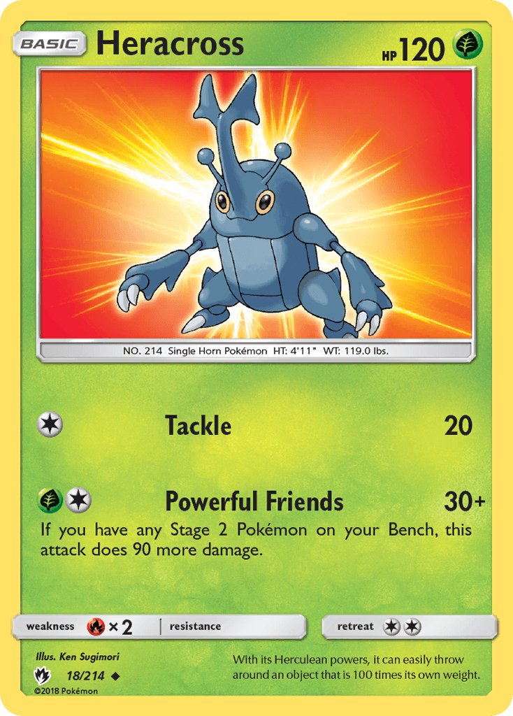 18, Fire[×2], Grass, Normal, Reverse Holofoil, Sun & Moon: Lost Thunder, Uncommon Heracross (18/214) [Sun & Moon: Lost Thunder] - Trading Card World