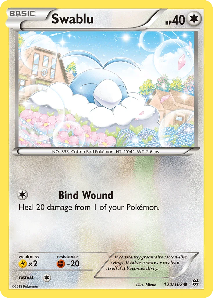 124, Colorless, Common, Fighting[-20], Lightning[×2], Normal, Reverse Holofoil, XY: BREAKthrough Swablu (124/162) [XY: BREAKthrough] - Trading Card World