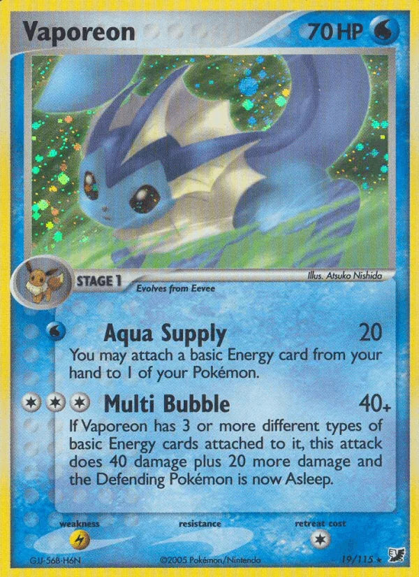 19, EX: Unseen Forces, Holo Rare, Holofoil, Lightning[×2], Water Vaporeon (19/115) [EX: Unseen Forces] - Trading Card World