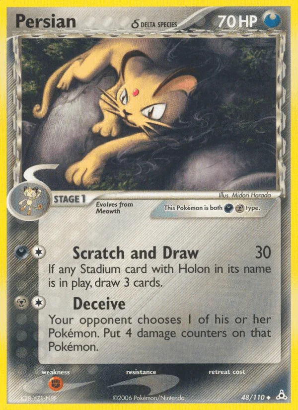48, Darkness, EX: Holon Phantoms, Fighting[×2], Metal, Normal, Uncommon Persian (48/110) (Delta Species) [EX: Holon Phantoms] - Trading Card World