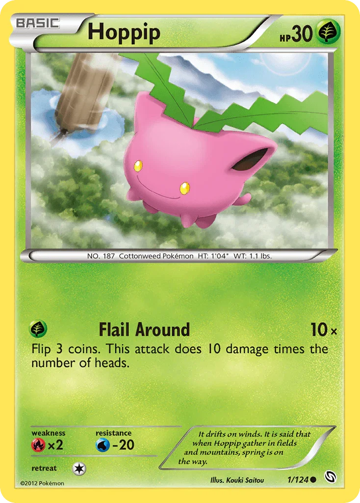 Black & White: Dragons Exalted, Common, Fire[×2], Grass, Normal, Reverse Holofoil, Water[-20] Hoppip (1/124) [Black & White: Dragons Exalted] - Trading Card World