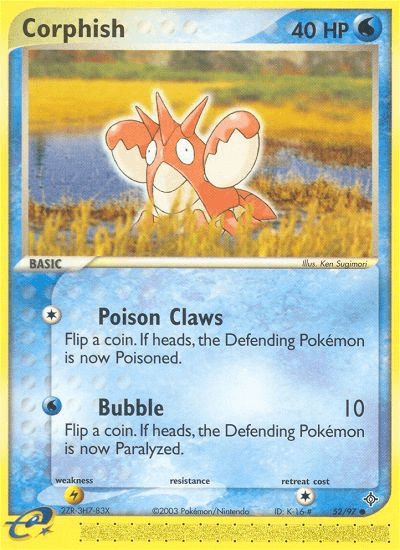 52, Common, EX: Dragon, Lightning[×2], Normal, Reverse Holofoil, Water Corphish (52/97) [EX: Dragon] - Trading Card World