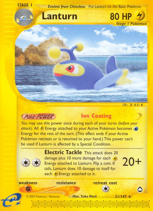 21, Aquapolis, Fighting[×2], Lightning, Normal, Rare, Reverse Holofoil Lanturn (21/147) [Aquapolis] - Trading Card World