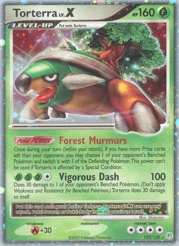 122, Diamond & Pearl: Base Set, Fire[+30], Grass, Holo Rare, Holofoil Torterra LV.X (122/130) [Diamond & Pearl: Base Set] - Trading Card World