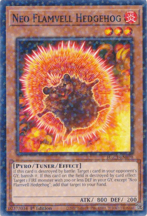 1st Edition, Common, Fire, Hidden Arsenal: Chapter 1, Pyro, Tuner/Effect Monster Neo Flamvell Hedgehog (Duel Terminal) [HAC1-EN070] Common - Trading Card World