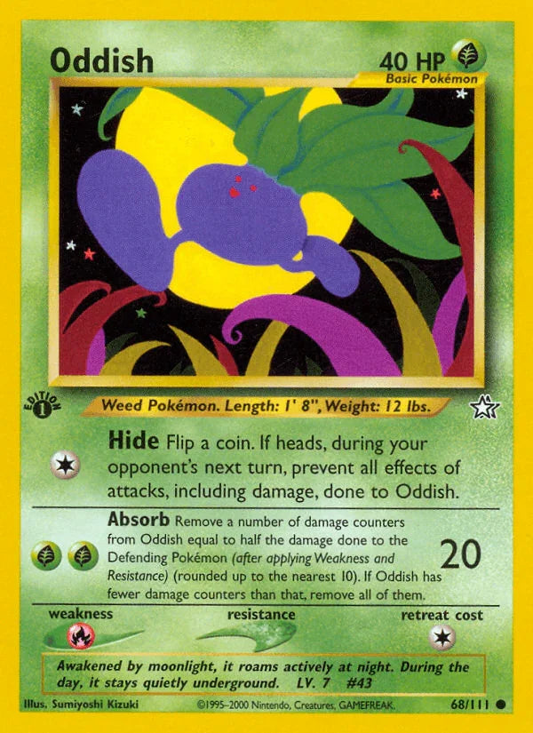 1st Edition Normal, 68, Common, Fire[×2], Grass, Neo Genesis 1st Edition Oddish (68/111) [Neo Genesis 1st Edition] - Trading Card World