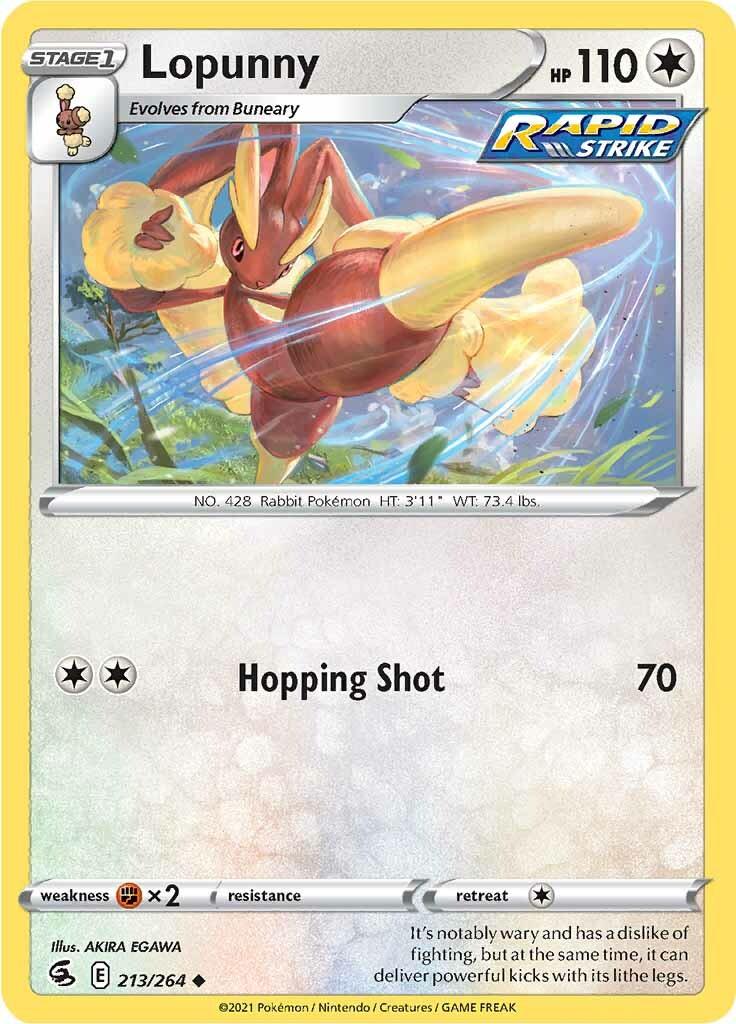 213, Colorless, Fighting [x2], Normal, Reverse Holofoil, Sword & Shield: Fusion Strike, Uncommon Lopunny (213/264) [Sword & Shield: Fusion Strike] - Trading Card World