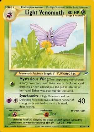 53, Fighting[-30], Fire[×2], Grass, Neo Destiny Unlimited, Normal, Uncommon Light Venomoth (53/105) [Neo Destiny Unlimited] - Trading Card World