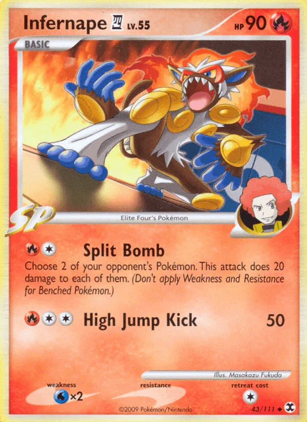 43, Fire, Normal, Platinum: Rising Rivals, Reverse Holofoil, Uncommon, Water[×2] Infernape (43/111) [Platinum: Rising Rivals] - Trading Card World