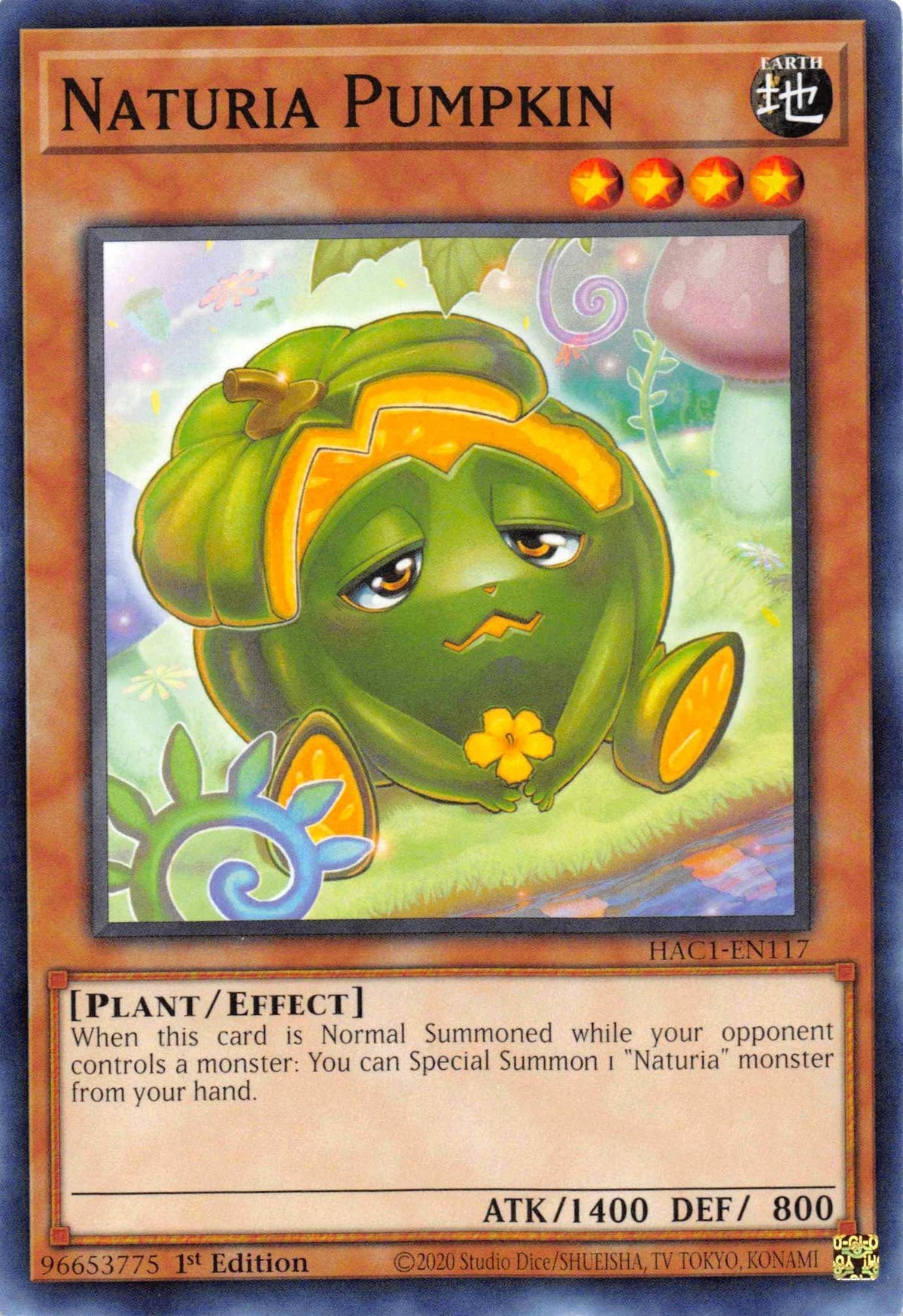 1st Edition, Common, Earth, Effect Monster, Hidden Arsenal: Chapter 1, Plant Naturia Pumpkin [HAC1-EN117] Common - Trading Card World