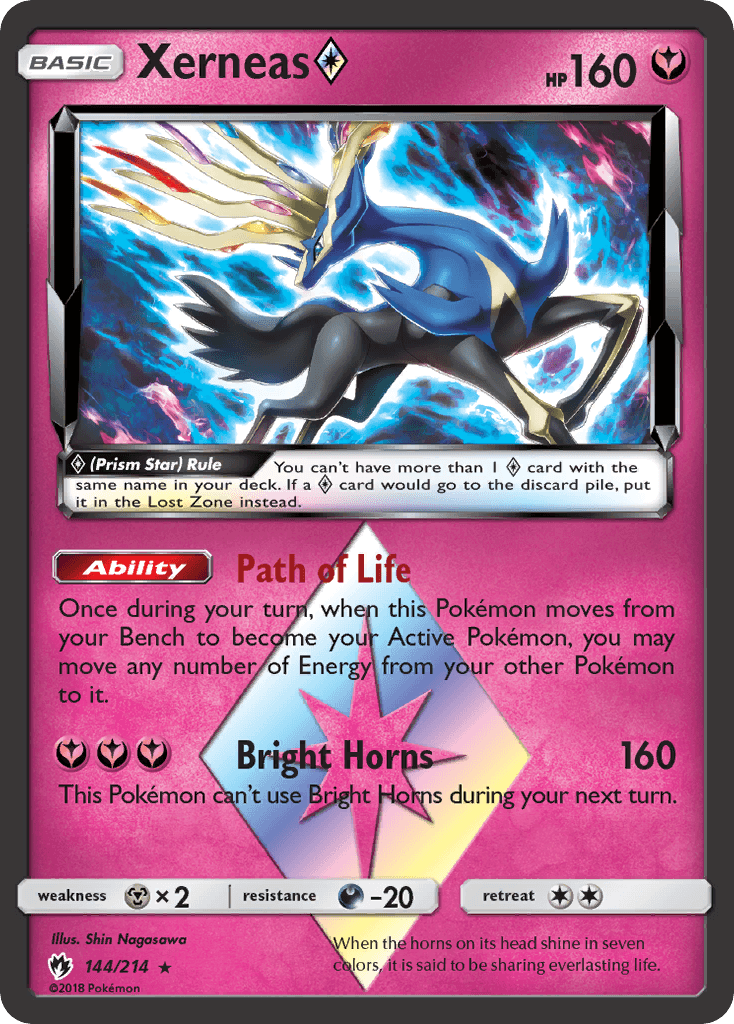144, Darkness[-20], Fairy, Holo Rare, Holofoil, Metal[×2], Sun & Moon: Lost Thunder Xerneas (144/214) (Prism Star) [Sun & Moon: Lost Thunder] - Trading Card World