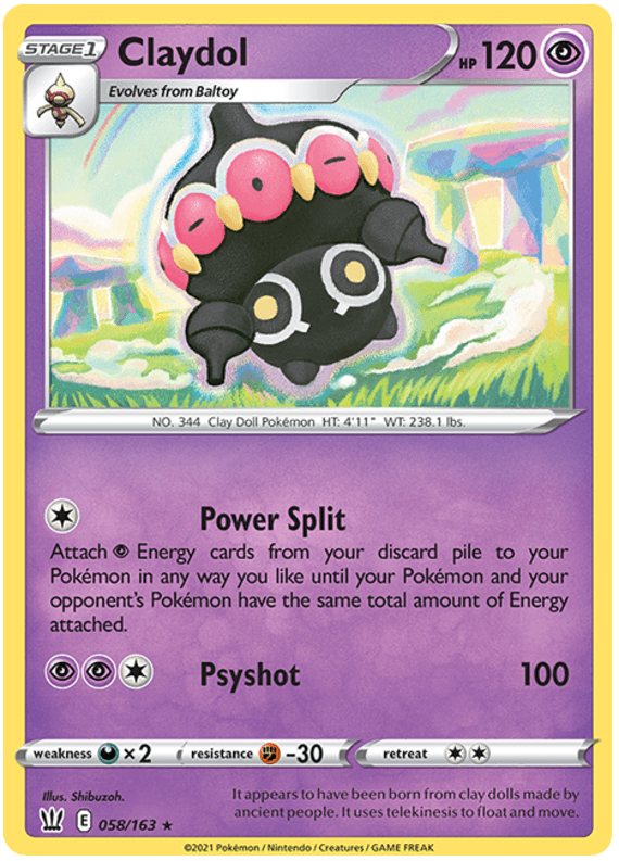 058, Darkness[x2], Fighting[-30], Normal, Psychic, Rare, Reverse Holofoil, Sword & Shield: Battle Styles Claydol (058/163) [Sword & Shield: Battle Styles] - Trading Card World