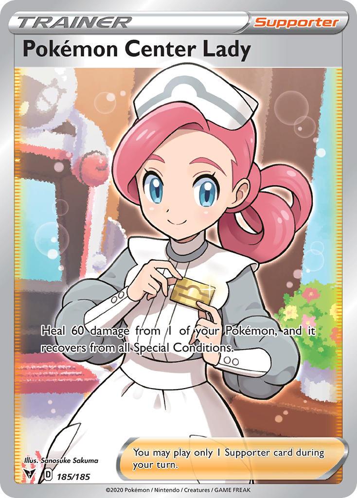 185, Holofoil, Supporter, Sword & Shield: Vivid Voltage, Ultra Rare Pokemon Center Lady (185/185) [Sword & Shield: Vivid Voltage] - Trading Card World