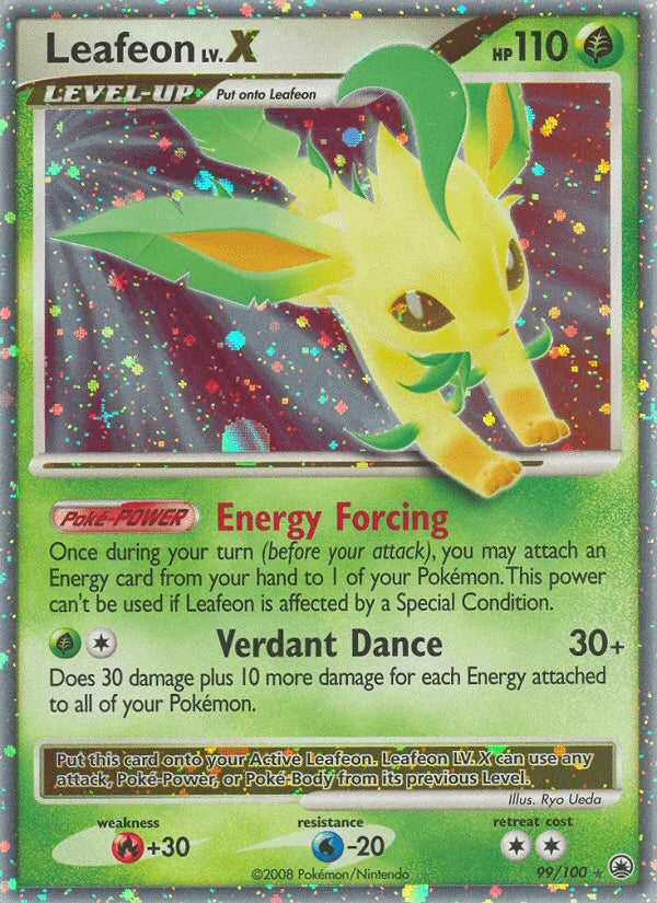 99, Diamond & Pearl: Majestic Dawn, Fire[+30], Grass, Holo Rare, Holofoil, Water[-20] Leafeon LV.X (99/100) [Diamond & Pearl: Majestic Dawn] - Trading Card World