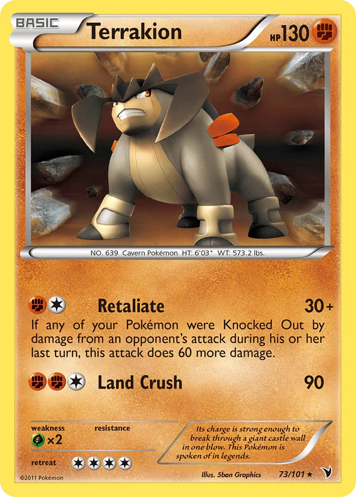 73, Black & White: Noble Victories, Fighting, Grass[×2], Holo Rare, Holofoil, Reverse Holofoil Terrakion (73/101) [Black & White: Noble Victories] - Trading Card World