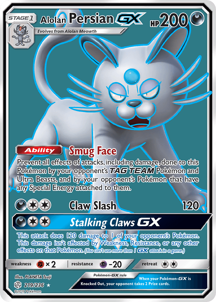 219, Darkness, Fighting[×2], Holofoil, Psychic[-20], Sun & Moon: Cosmic Eclipse, Ultra Rare Alolan Persian GX (219/236) [Sun & Moon: Cosmic Eclipse] - Trading Card World