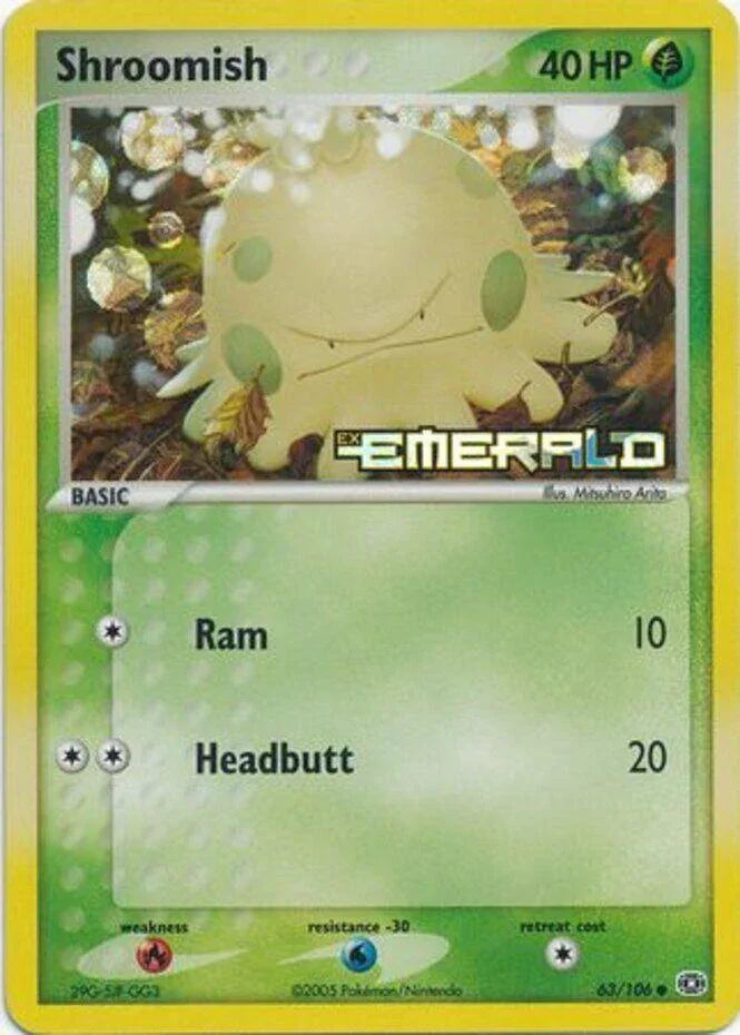 63, Common, EX: Emerald, Fire[×2], Grass, Reverse Holofoil, Water[-30] Shroomish (63/106) (Stamped) [EX: Emerald] - Trading Card World