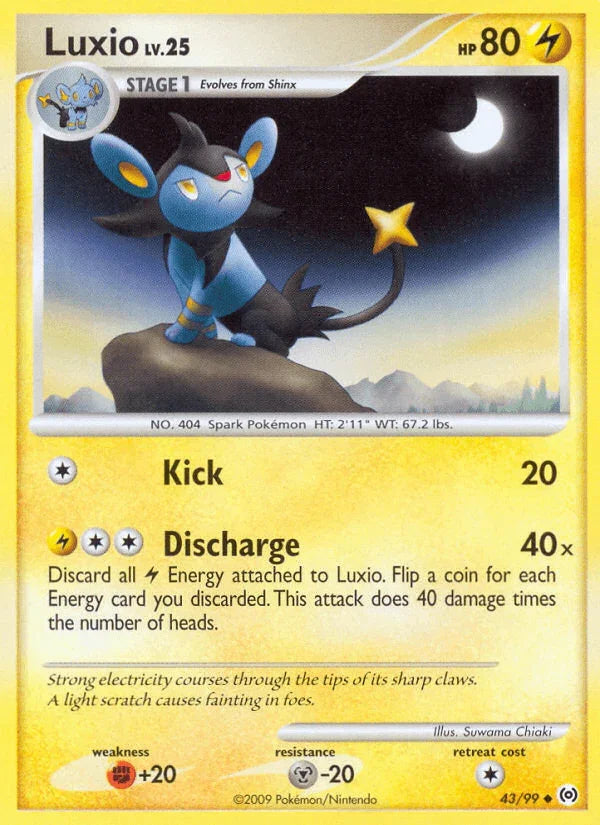 43, Fighting[+20], Lightning, Metal[-20], Normal, Platinum: Arceus, Reverse Holofoil, Uncommon Luxio (43/99) [Platinum: Arceus] - Trading Card World