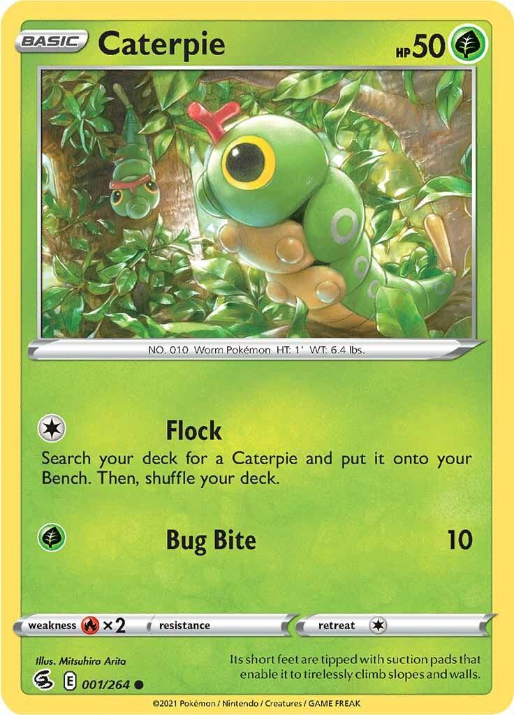 001, Common, Fire [x2], Grass, Normal, Reverse Holofoil, Sword & Shield: Fusion Strike Caterpie (001/264) [Sword & Shield: Fusion Strike] - Trading Card World